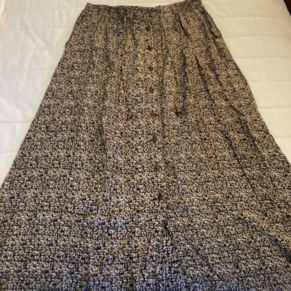 Orvis Long Patterned Skirt with Buttons